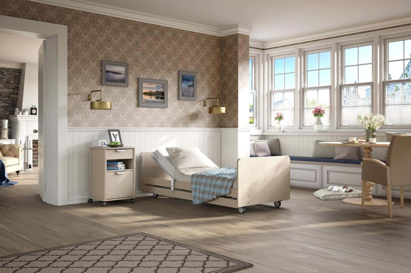 Movita SC profiling bed in a homely bedroom setting