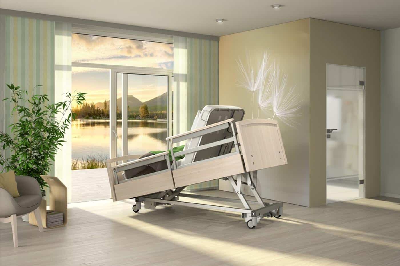 Sentida SC profiling bed with the backrest raised